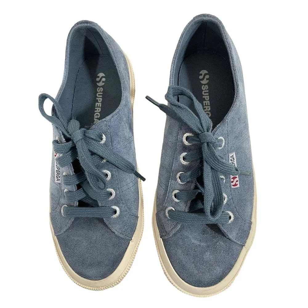 Superga Low Top Blue Suede Leather Lace-Up Sneakers USA W6 M4.5 Unisex